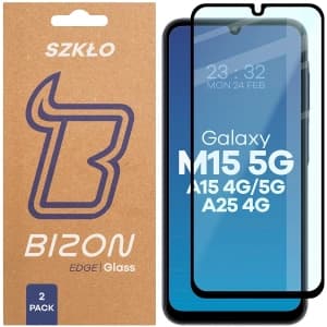 Szkło hartowane Bizon Glass Edge Duo do Samsung Galaxy A15 4G / 5G / A25 5G / M15 5G czarna ramka [2 PACK]