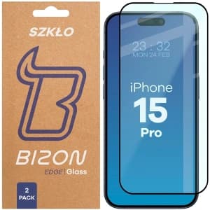 Bizon Glass Edge Duo Apple iPhone 15 Pro schwarzer Rahmen [2 PACK]