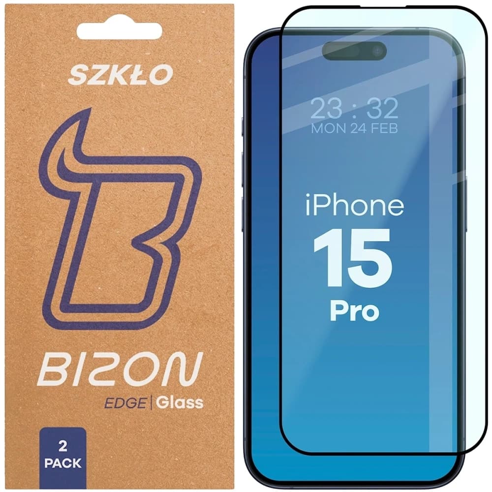 Bizon Glass Edge Duo Apple iPhone 15 Pro schwarzer Rahmen [2 PACK] - 1