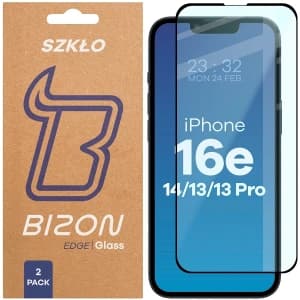 Bizon Glass Edge Duo Apple iPhone 17e / 16e / 14 / 13 Pro / Apple iPhone 13 schwarzer Rahmen [2 PACK]