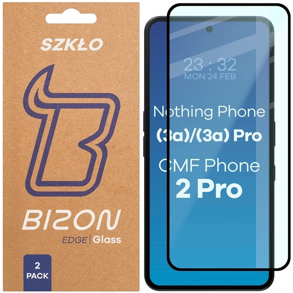 Bizon Glass Edge Duo Nothing Phone (3a) / (3a) Pro / CMF Phone 2 Pro black frame [2 PACK] - 1
