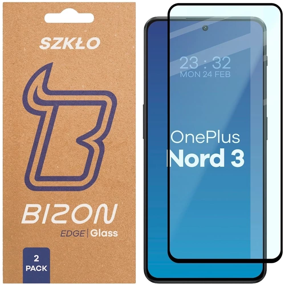 Szkło hartowane Bizon Glass Edge Duo do OnePlus Nord 3 czarna ramka [2 PACK] - 1