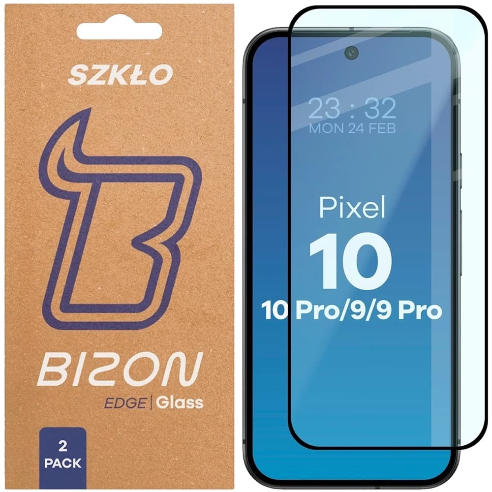 Bizon Glass Edge Duo Google Pixel 10 / 10 Pro / 9 / 9 Pro schwarzer Rahmen [2 PACK] - 1