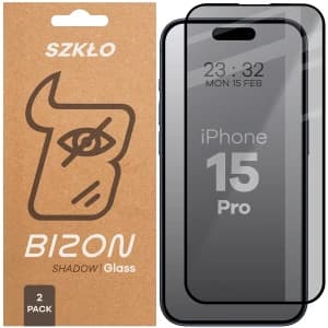 Bizon Glass Edge Shadow Duo Apple iPhone 15 Pro getönt mit einem schwarzen Rahmen [2 PACK]