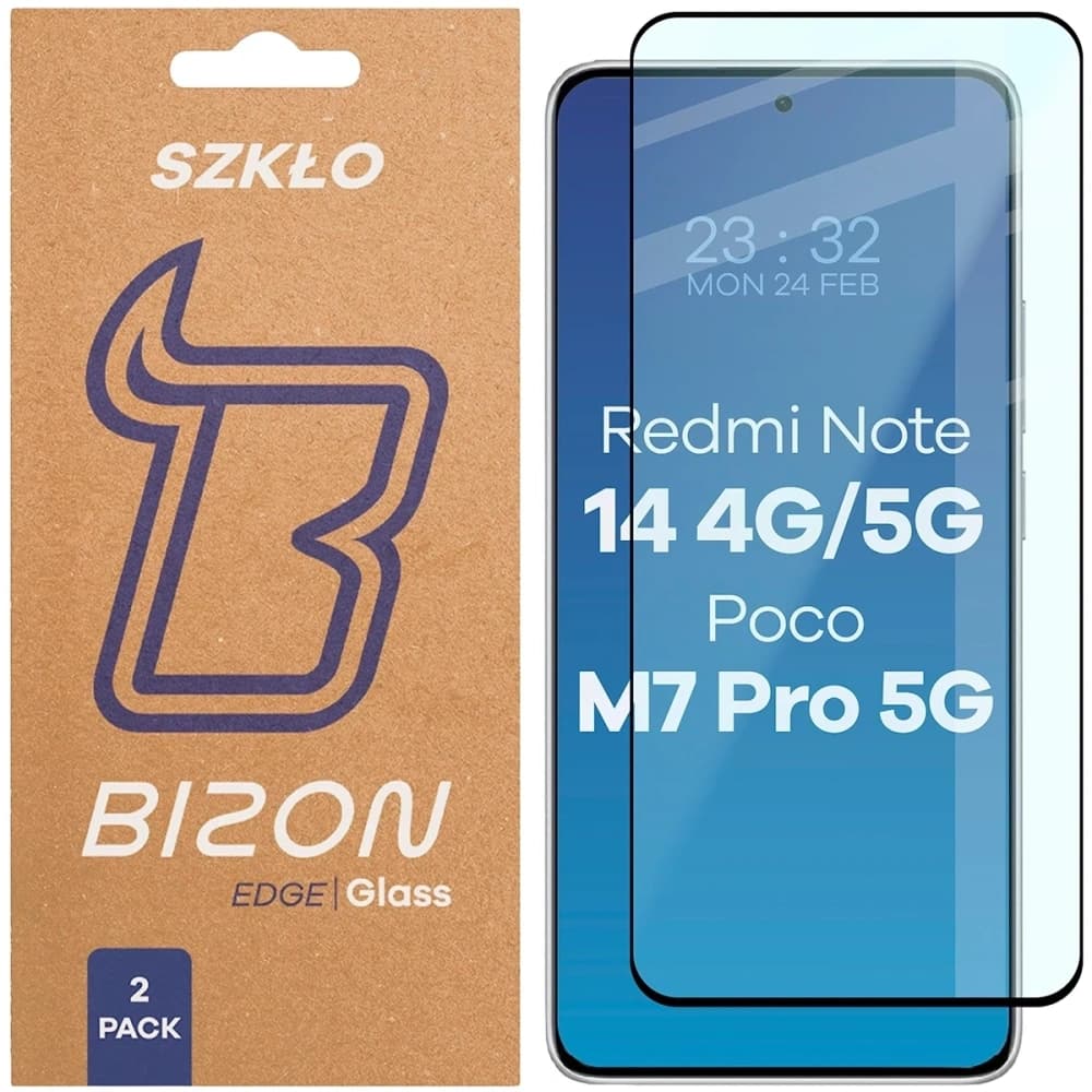 Bizon Glass Edge Duo Xiaomi Redmi Note 14 4G / 5G / POCO M7 Pro 5G schwarzer Rahmen [2 PACK] - 1