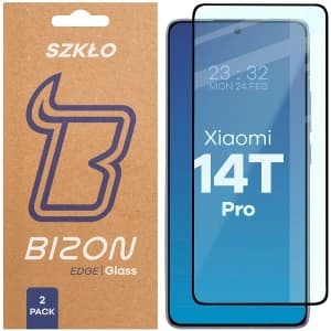 Szkło hartowane Bizon Glass Edge Duo do Xiaomi 14T Pro czarna ramka [2 PACK]