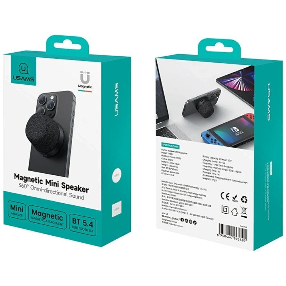 USAMS YX016 Magnetlautsprecher MagSafe Bluetooth 5.3 Schwarz - 5