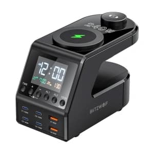 Blitzwolf BW-FW10 Wecker mit kabellosem Ladegerät 2xUSB-A 60W, 4xUSB-C 120W, für Telefon, Uhr