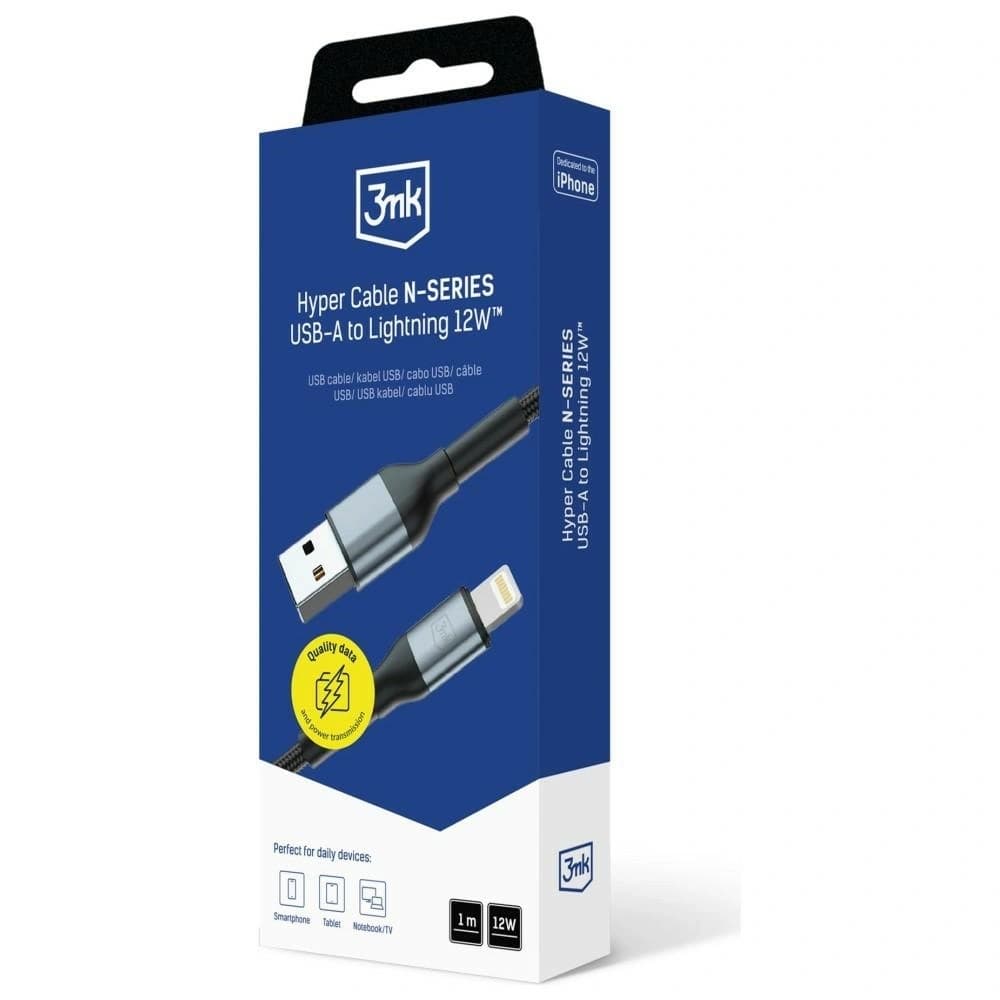 Kabel 3MK Hyper Cable N-SERIES USB-A do  Lightning 1m 5V/2.4A 12W czarny - 8