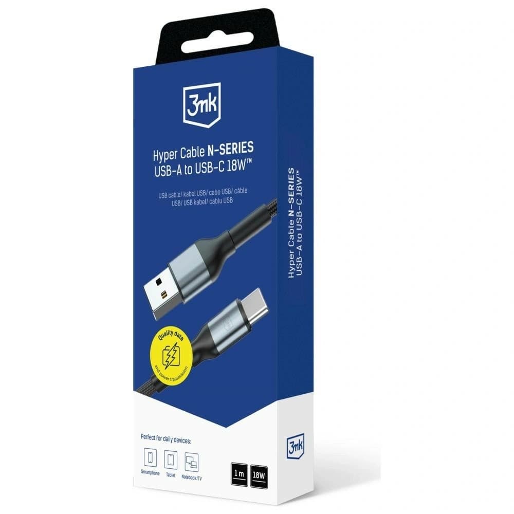 Kabel 3MK Hyper Cable N-SERIES USB-A do  USB-C 1m 9V/2A 18W czarny - 8