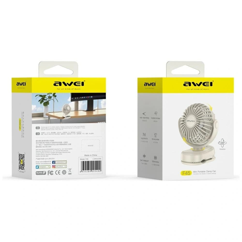 Mini Wiatrak biurkowy AWEI F45 z klipsem 1200mAh biały - 8