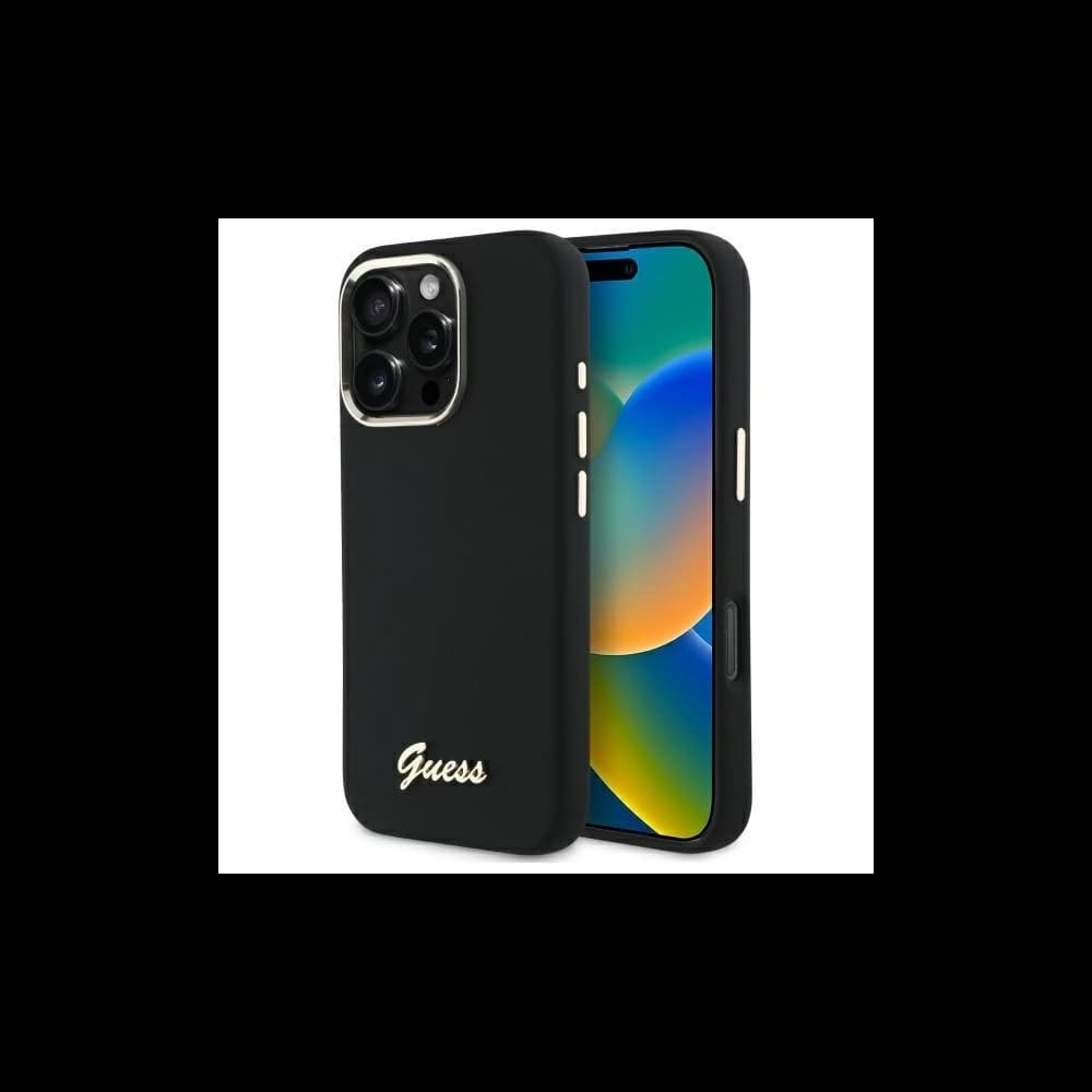 Etui Guess do Apple iPhone 16 Pro hardcase Silicone Script Metal Logo & Frame czarny - 1