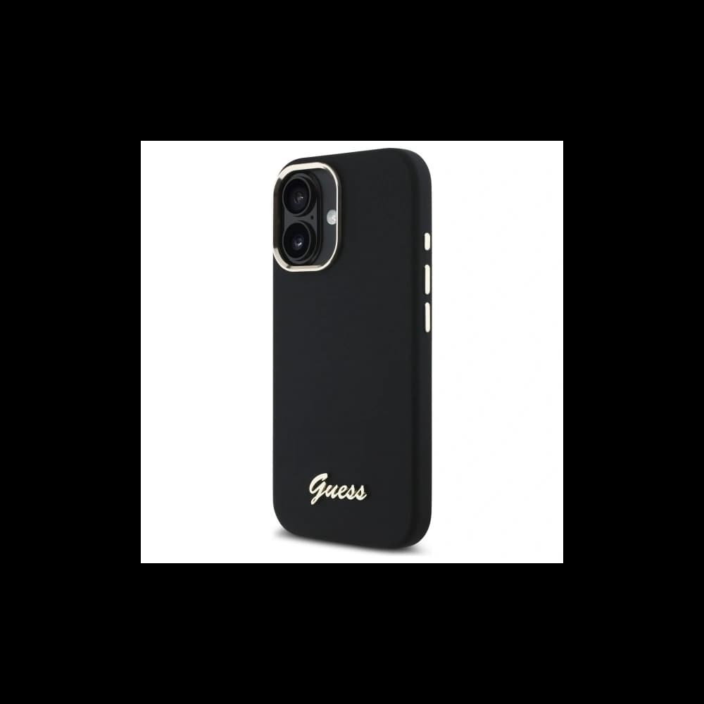 Vermutung Apple iPhone 16 Hartschale Silikon Schrift Metall-Logo & Rahmen schwarz - 2