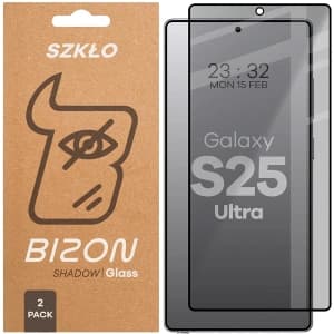 Bizon Glass Edge Shadow Duo Samsung Galaxy S25 Ultra getönt mit einem schwarzen Rahmen [2 PACK]