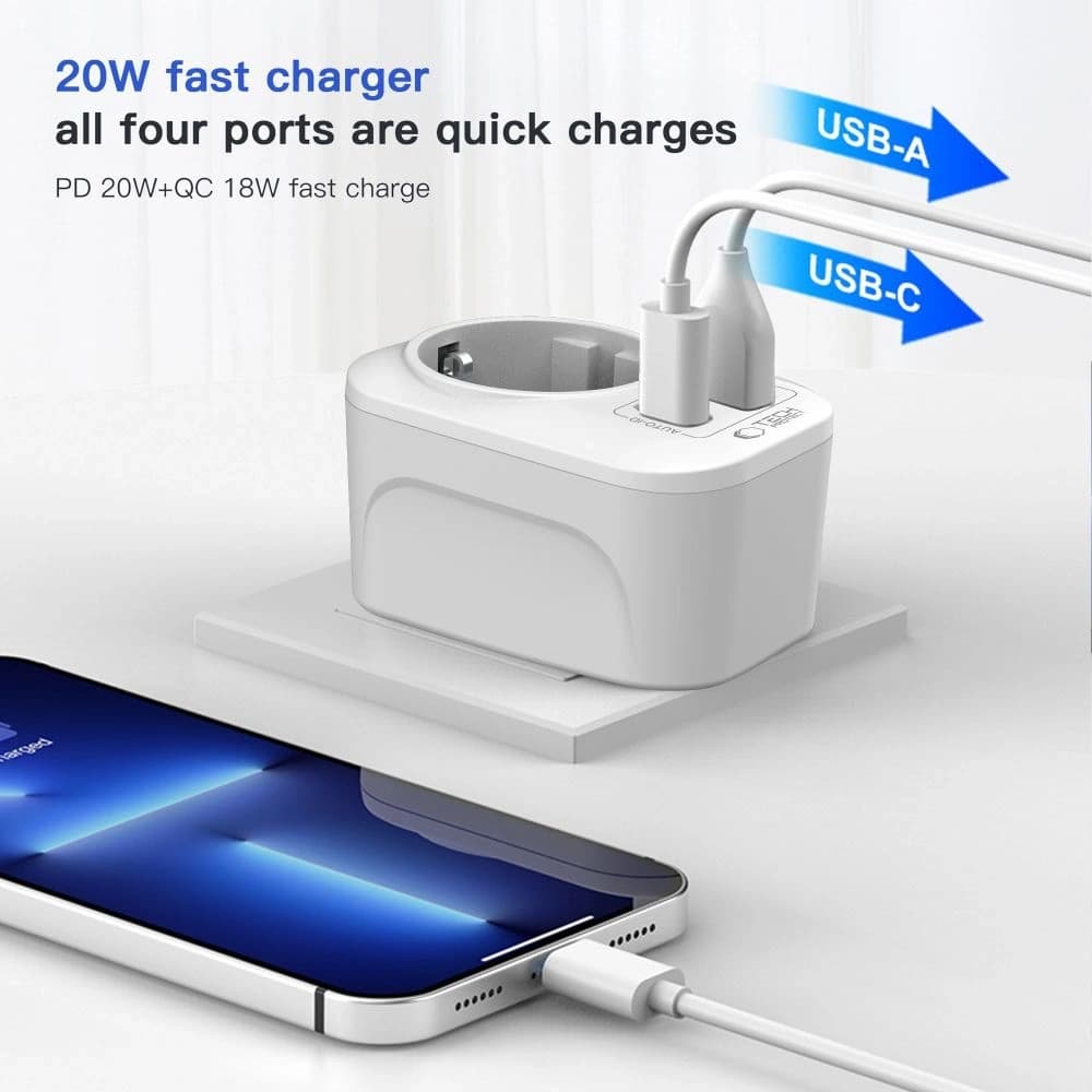 Tech-Protect TA100 Travel Adapter US / EU White - 5