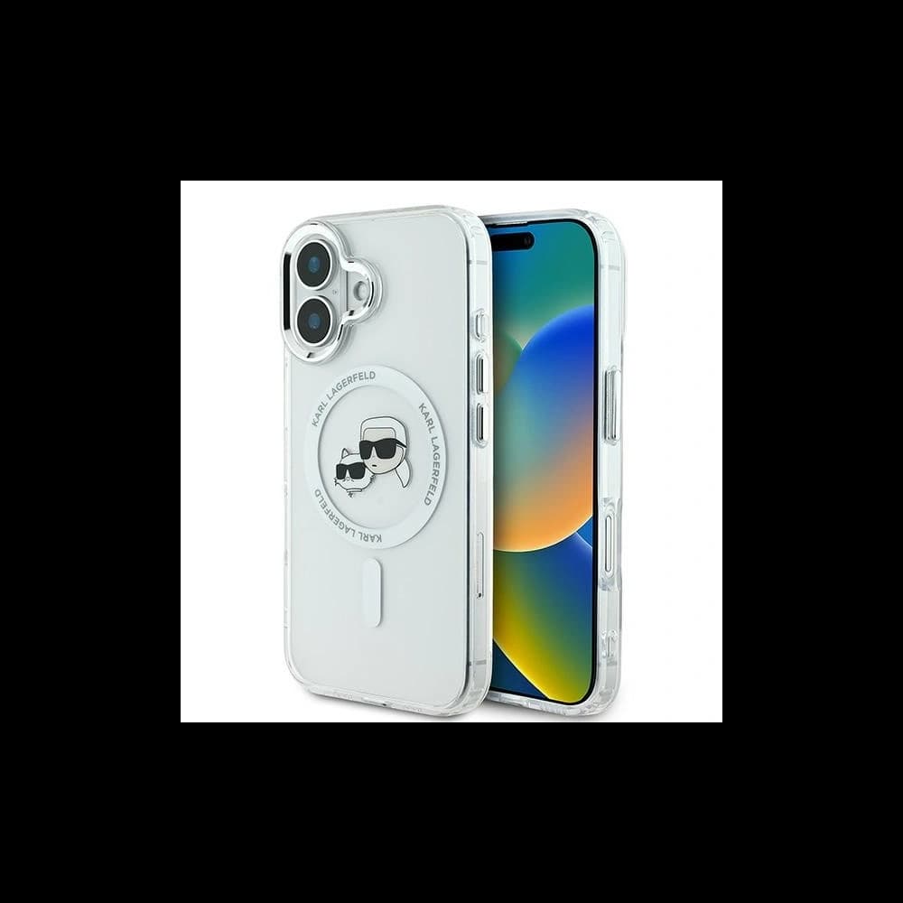 Karl Lagerfeld Apple iPhone 16 Plus Hardcase IML Metall Karl&Choupette Kopf MagSafe weiß - 1