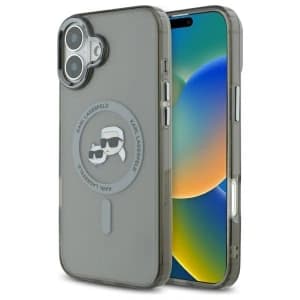 Karl Lagerfeld Apple iPhone 16 Plus Hardcase IML Metall Karl&Choupette Kopf MagSafe schwarz