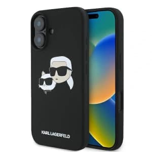 Karl Lagerfeld Apple iPhone 16 Hartschale Silikon Doppelköpfe Druck MagSafe schwarz