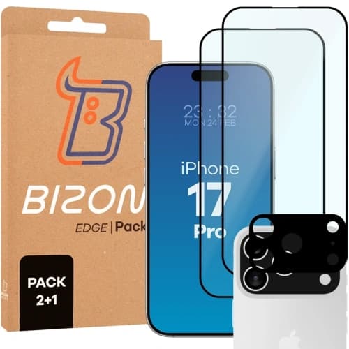 Bizon Edge Pack 2x screen glass + camera glass Apple iPhone 17 Pro