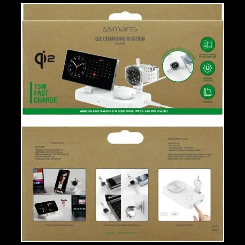 4smarts Qi2 Trident Ladestation mit Galaxy Watch Ladegerät Weiß - 4