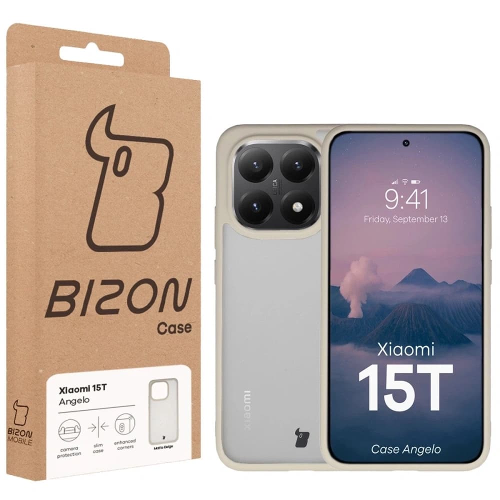 Bizon Case Angelo Xiaomi 15T halbtransparent mit einem beigen Rahmen - 6