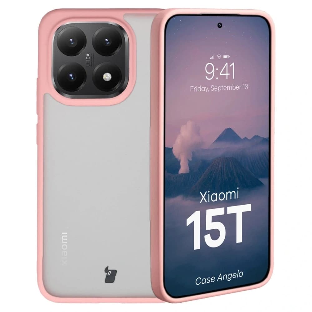 Bizon Case Angelo Xiaomi 15T halbtransparent mit einem hellrosa Rahmen - 1