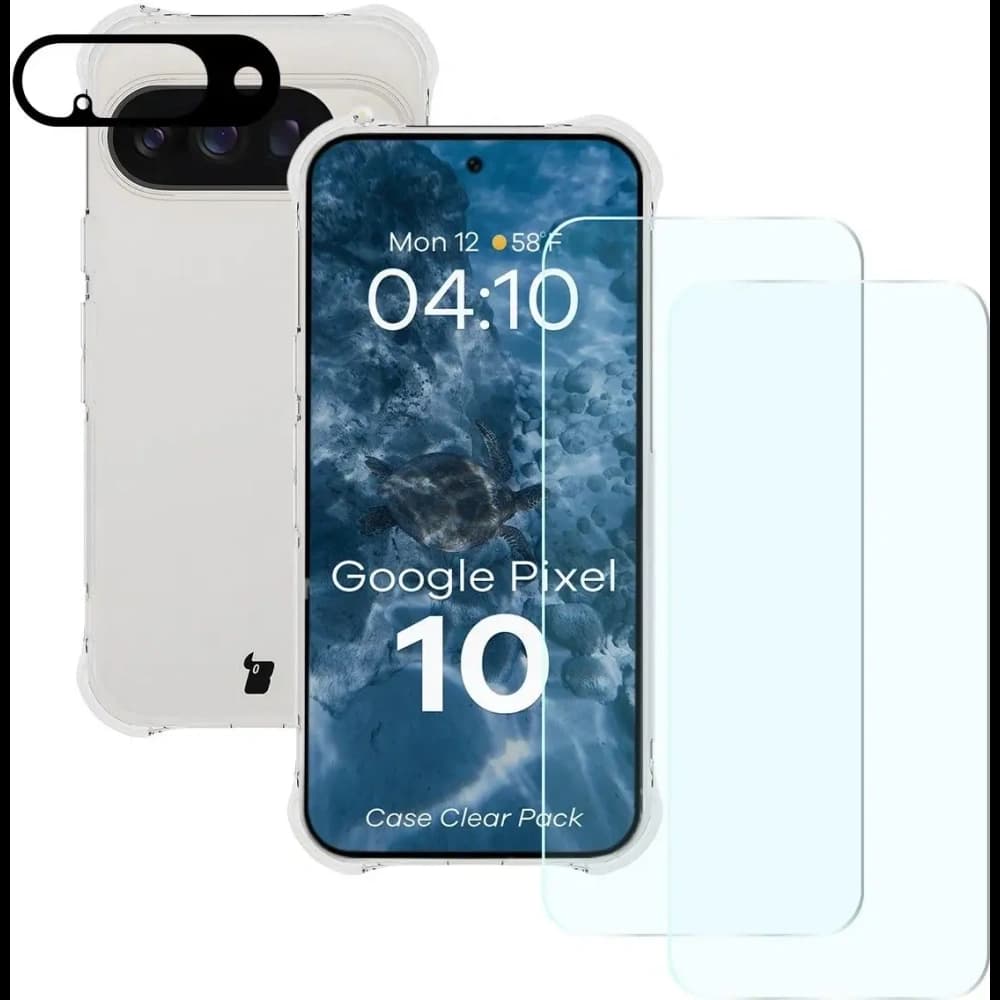 Bizon Case Clear Pack case + 2x tempered glass + lens protector Google Pixel 10 - 1