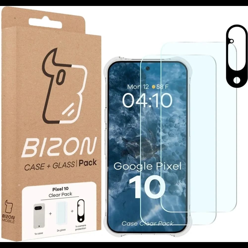 Bizon Case Clear Pack case + 2x tempered glass + lens protector Google Pixel 10 - 10