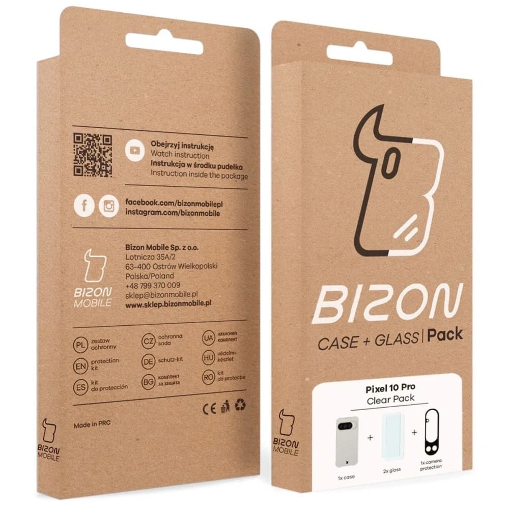 Bizon Case Clear Pack Hülle + 2x gehärtetes Glas + Objektivglas für Google Pixel 10 Pro - 11