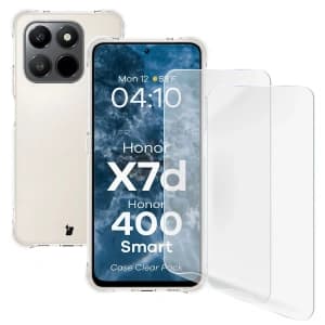 Bizon Case Clear Pack Hülle + 2x Displayschutz Honor X7d / Honor 400 Smart