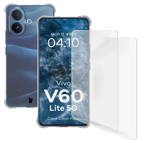 Bizon Case Clear Pack Hülle + 2x Displayschutzfolie für Vivo V60 Lite 5G