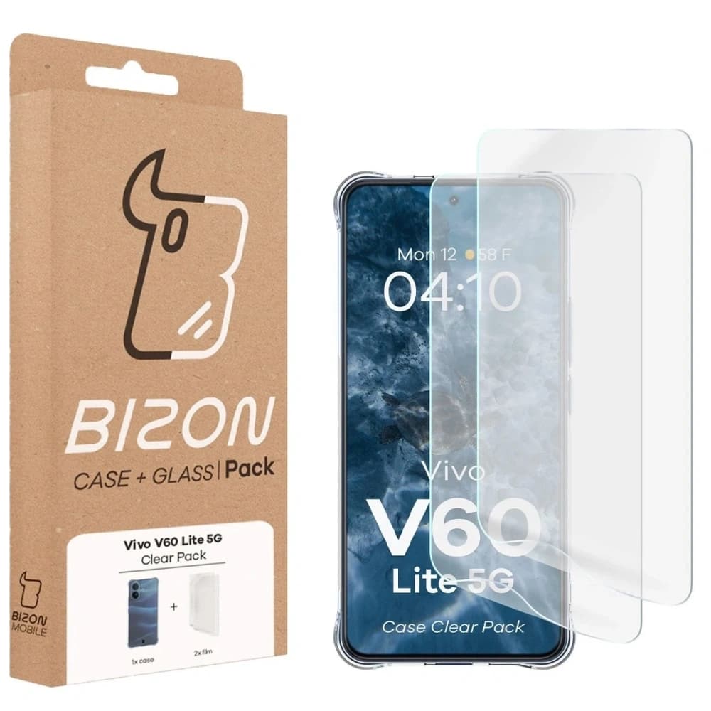 Bizon Case Clear Pack Hülle + 2x Displayschutzfolie für Vivo V60 Lite 5G - 9