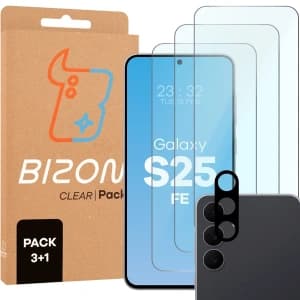 Bizon Glass Clear Pack 3x tempered glass + camera lens protector Samsung Galaxy S25 FE