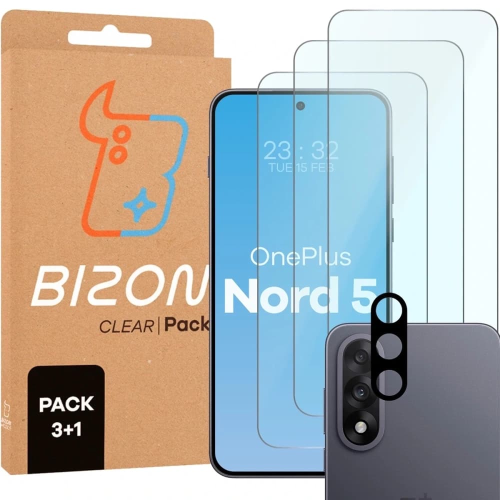 Bizon Glass Clear Pack 3x gehärtetes Glas + Kameralinsen-Schutz OnePlus Nord 5 - 1