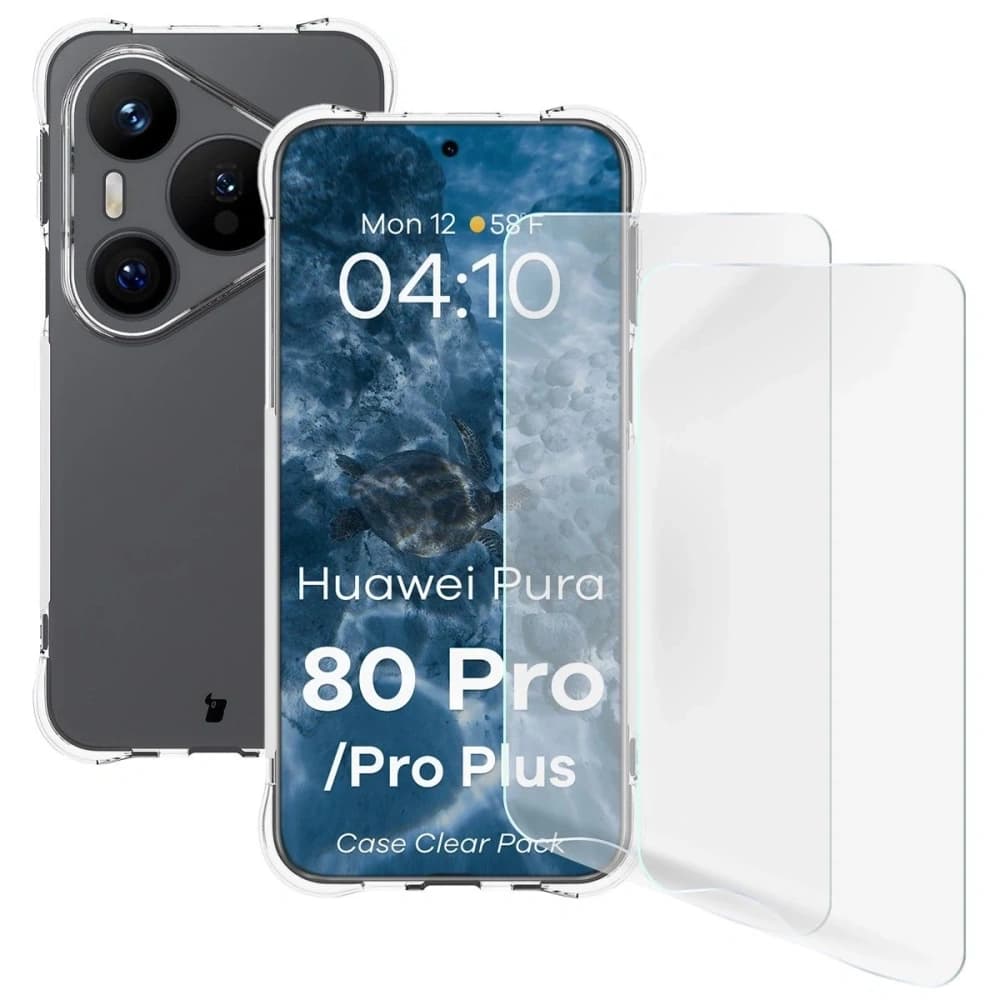 Bizon Case Clear Pack Hülle + 2x Displayschutzfolie für Huawei Pura 80 Pro / Pro+ Plus - 1