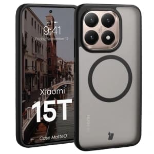 Etui z pierścieniem magnetycznym Bizon Case MatteO do Xiaomi 15T przydymione-czarne