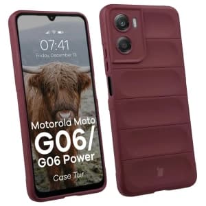Panzerglas Etui Bizon Case Tur für Motorola Moto G06 4G / G06 Power 4 burgunderrot