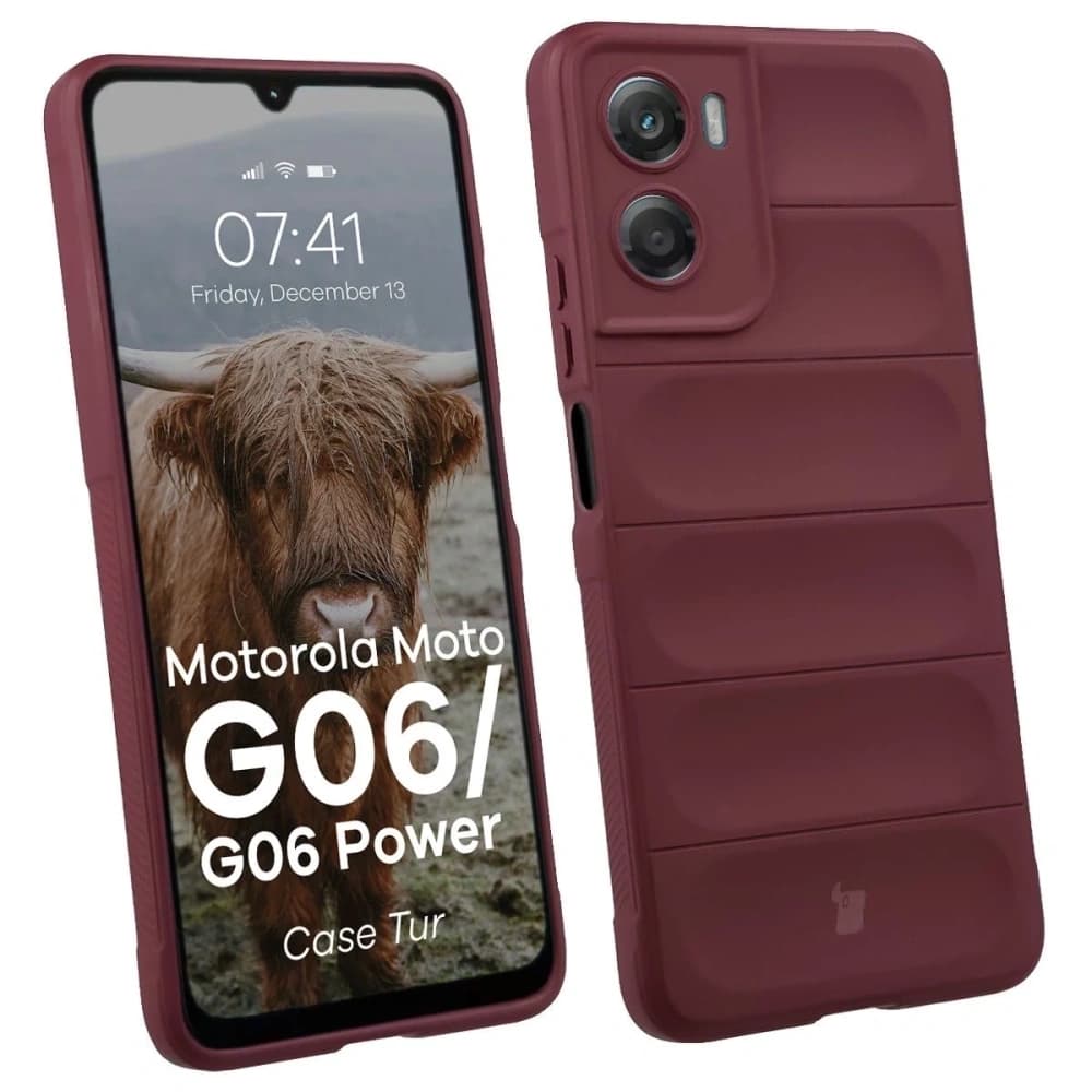 Panzerglas Etui Bizon Case Tur für Motorola Moto G06 4G / G06 Power 4 burgunderrot - 1