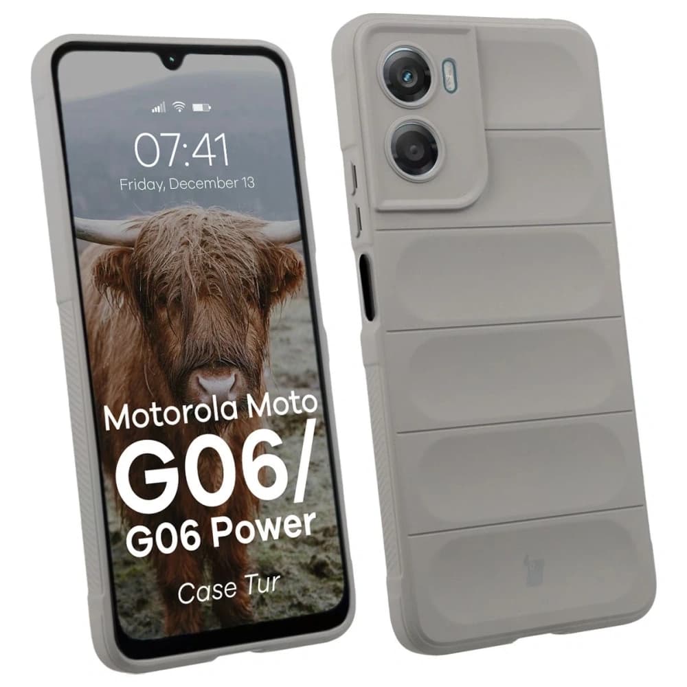 Panzerglas Etui Bizon Case Tur für Motorola Moto G06 4G / G06 Power 4 hellgrau - 1