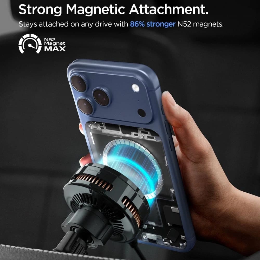 Uchwyt samochodowy do kratki z ładowarką indukcyjną Spigen Essential EV25MFAQ Qi2.2 Peltier Magnetic MagSafe Vent Car Mount Wireless Charger Black - 5