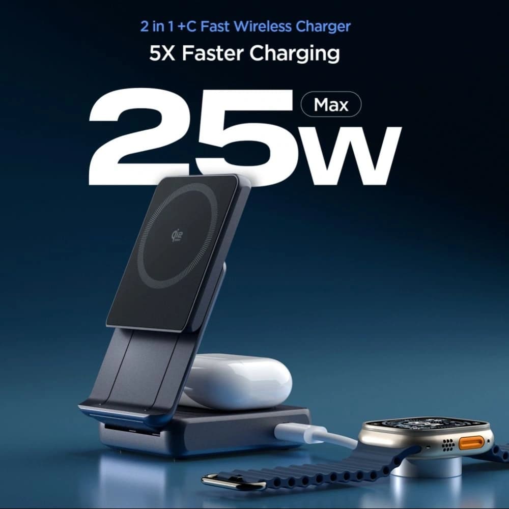 Spigen Essential EF302MOQ Qi 2.2 2in1 Magnetic MagSafe Wireless Charger Black - 3