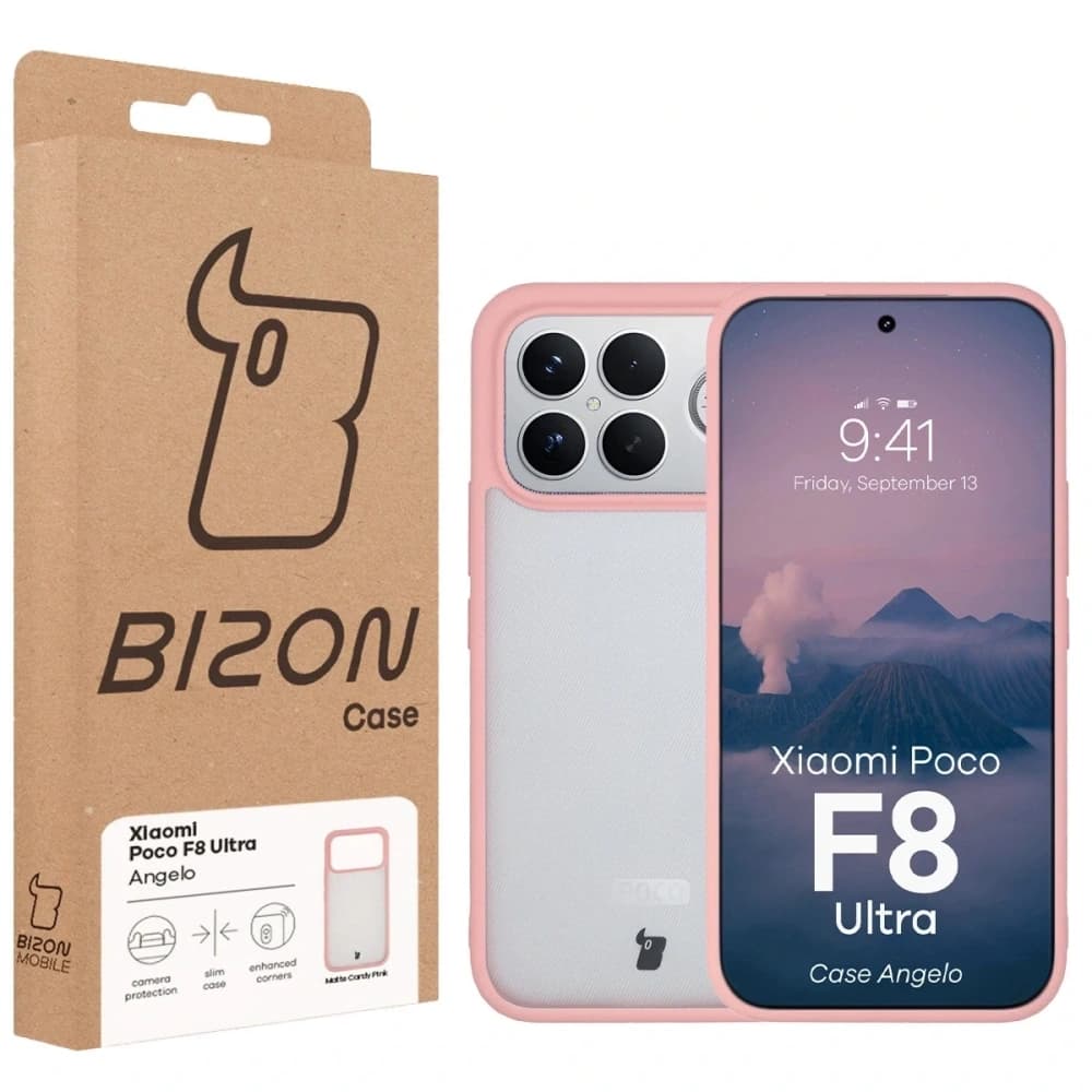 Bizon Case Angelo Xiaomi POCO F8 Ultra halbtransparent mit einem hellrosa Rahmen - 6