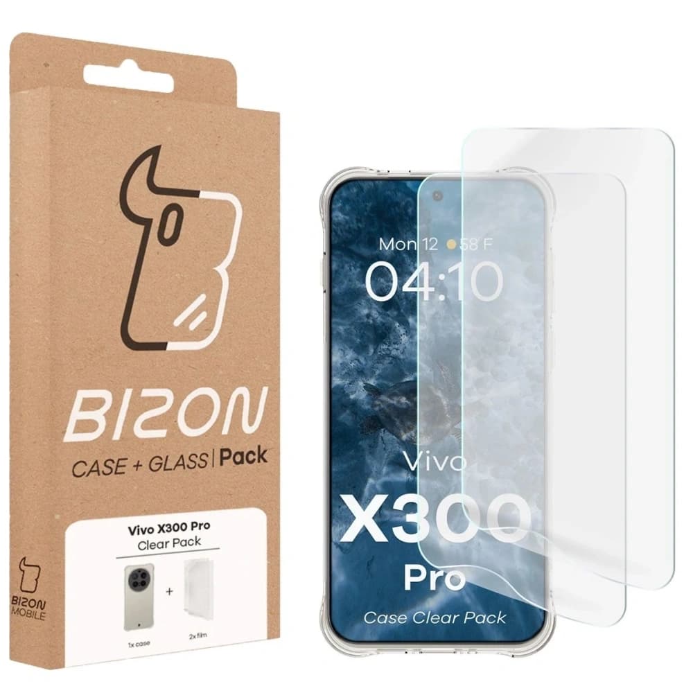 Bizon Case Clear Pack Hülle + 2x Displayschutzfolie Bizon Case Clear Pack Vivo X300 Pro - 9