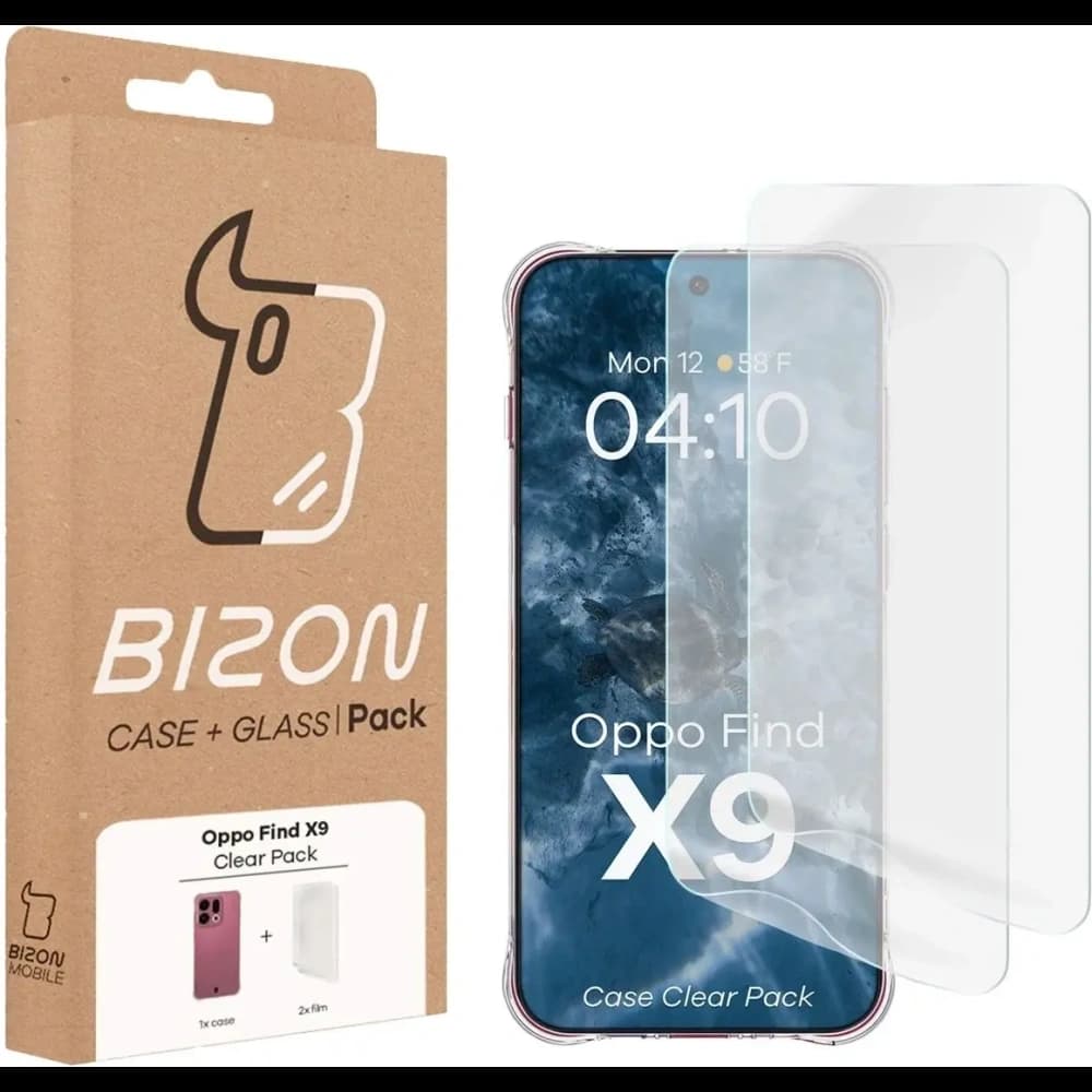Bizon Case Clear Pack Hülle + 2x Bildschirmfolie Oppo Find X9
 - 9