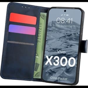 Etui z klapką Bizon Case Pocket do Vivo X300 granatowe