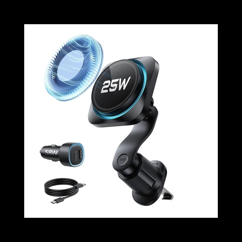 Uchwyt samochodowy do kratki z ładowarką bezprzewodową ESR OmniLock Cryoboost Magnetic MagSafe Vent Car Mount Wireless Charger Qi2.2 25W Black - 1