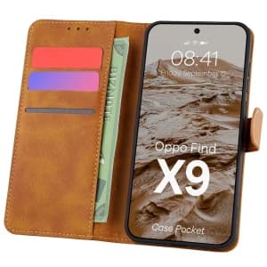 Braun Bison Case Pocket Etui mit Klappe für Oppo Find X9 
