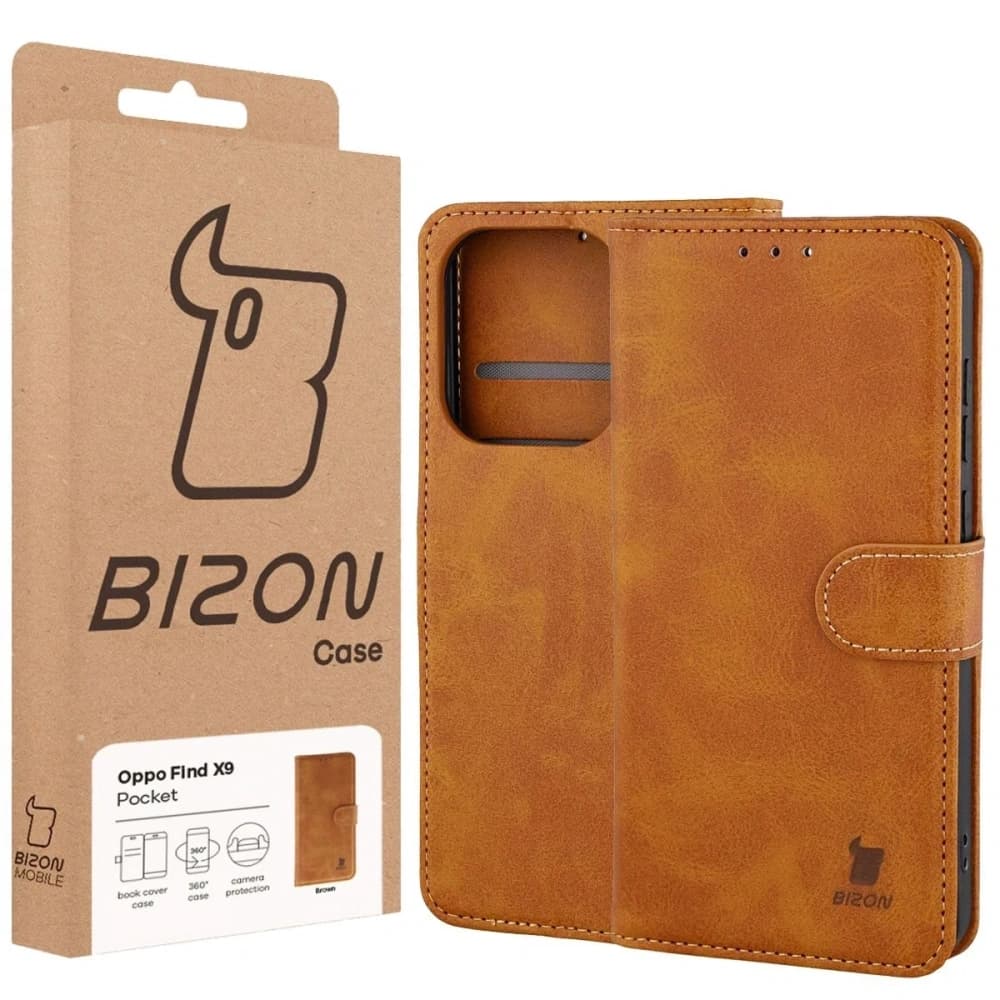 Braun Bison Case Pocket Etui mit Klappe für Oppo Find X9 
 - 6