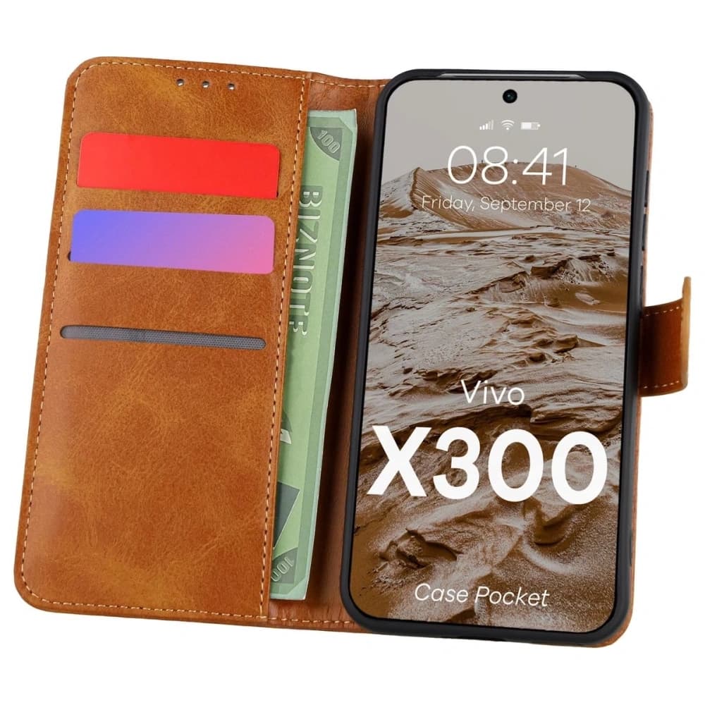 Etui z klapką Bizon Case Pocket do Vivo X300 brązowe - 1
