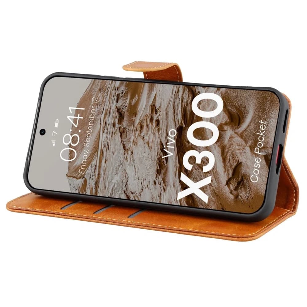 Etui z klapką Bizon Case Pocket do Vivo X300 brązowe - 5